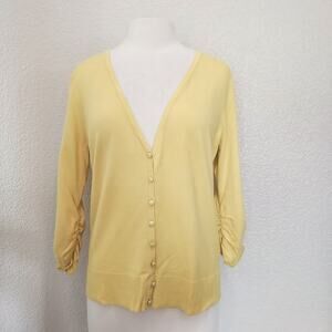 Carmen Marc Valvo Yellow V-Neck Knit Cardigan Size L